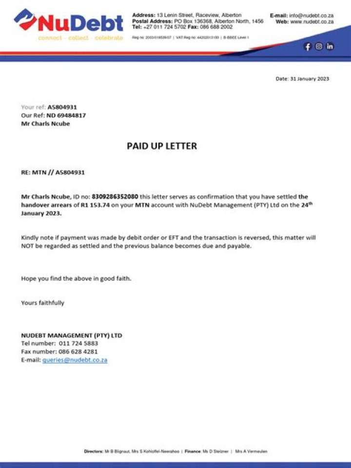 Can I send paid up letter to credit bureau?