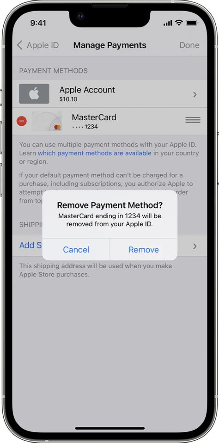How do I remove a credit card from my payment method?