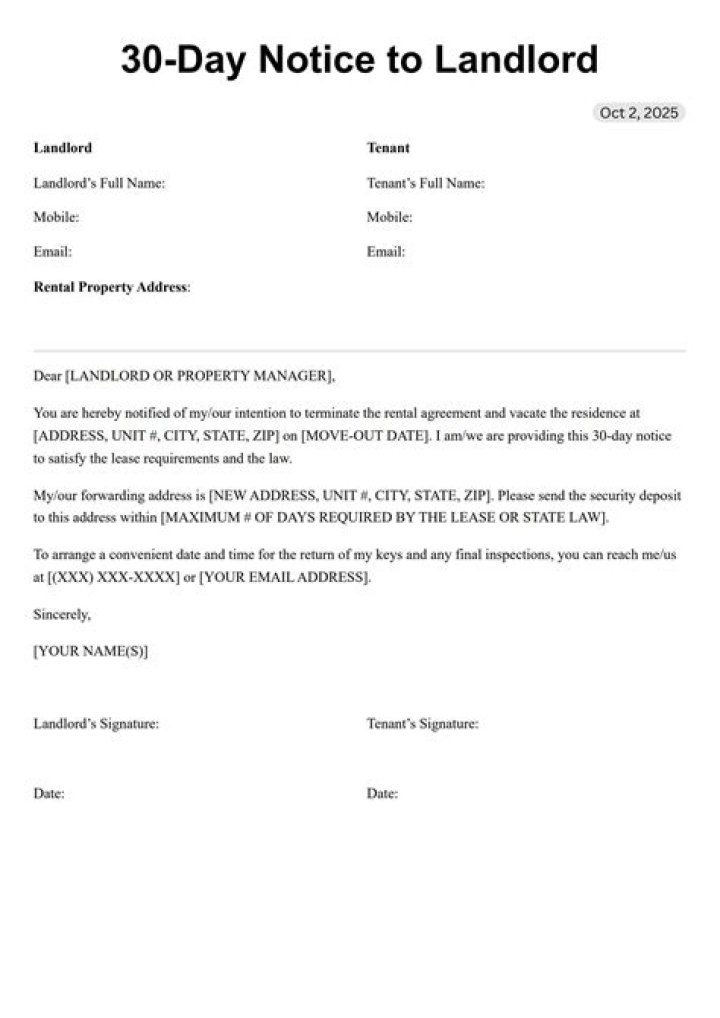 How much notice does a landlord have to give in Maryland?