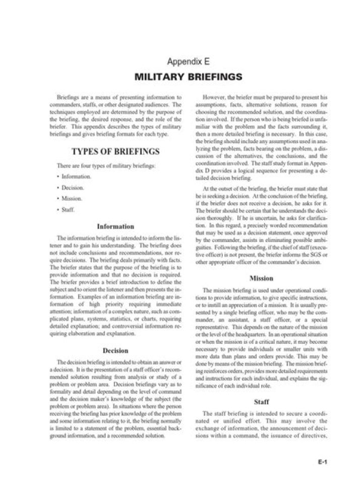 What are the types of military briefings?
