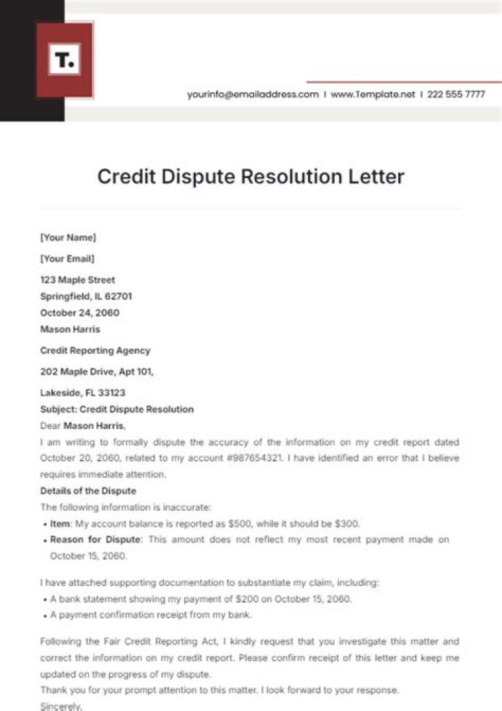 What do you say in a credit dispute letter?