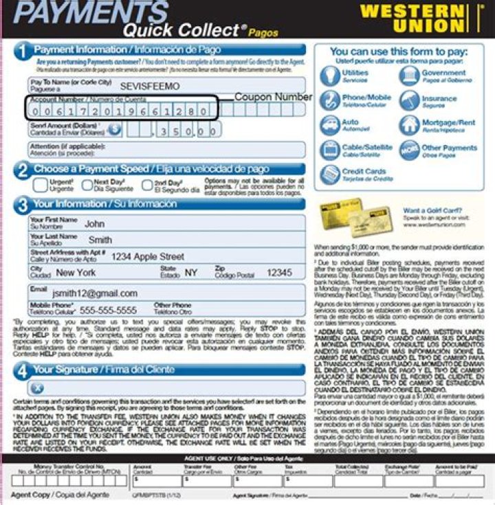 What form of payment does Western Union accept?